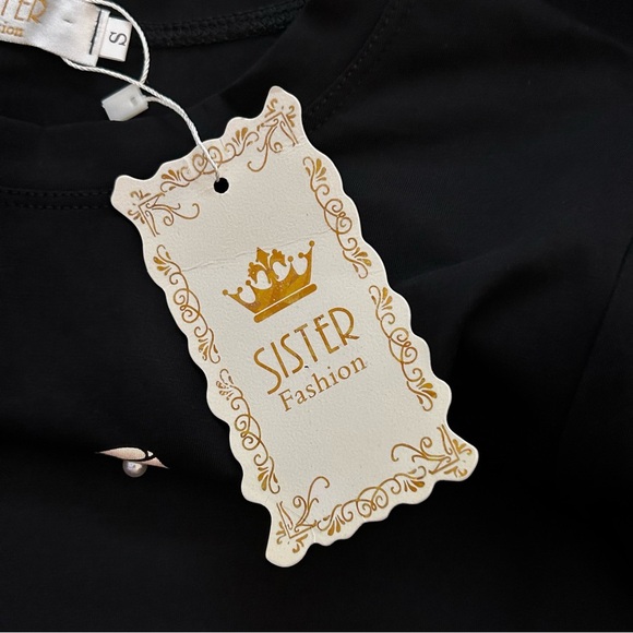 Sister Fashion Embellished Black Short Sleeve Crewneck Tee - Picture 5 of 10
